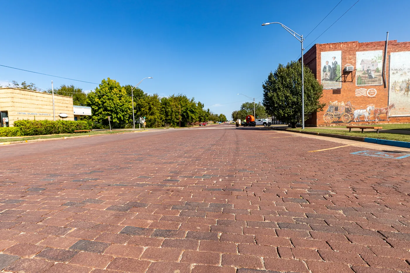 Route 66 Brick Paved Broadway Street in Davenport, Oklahoma