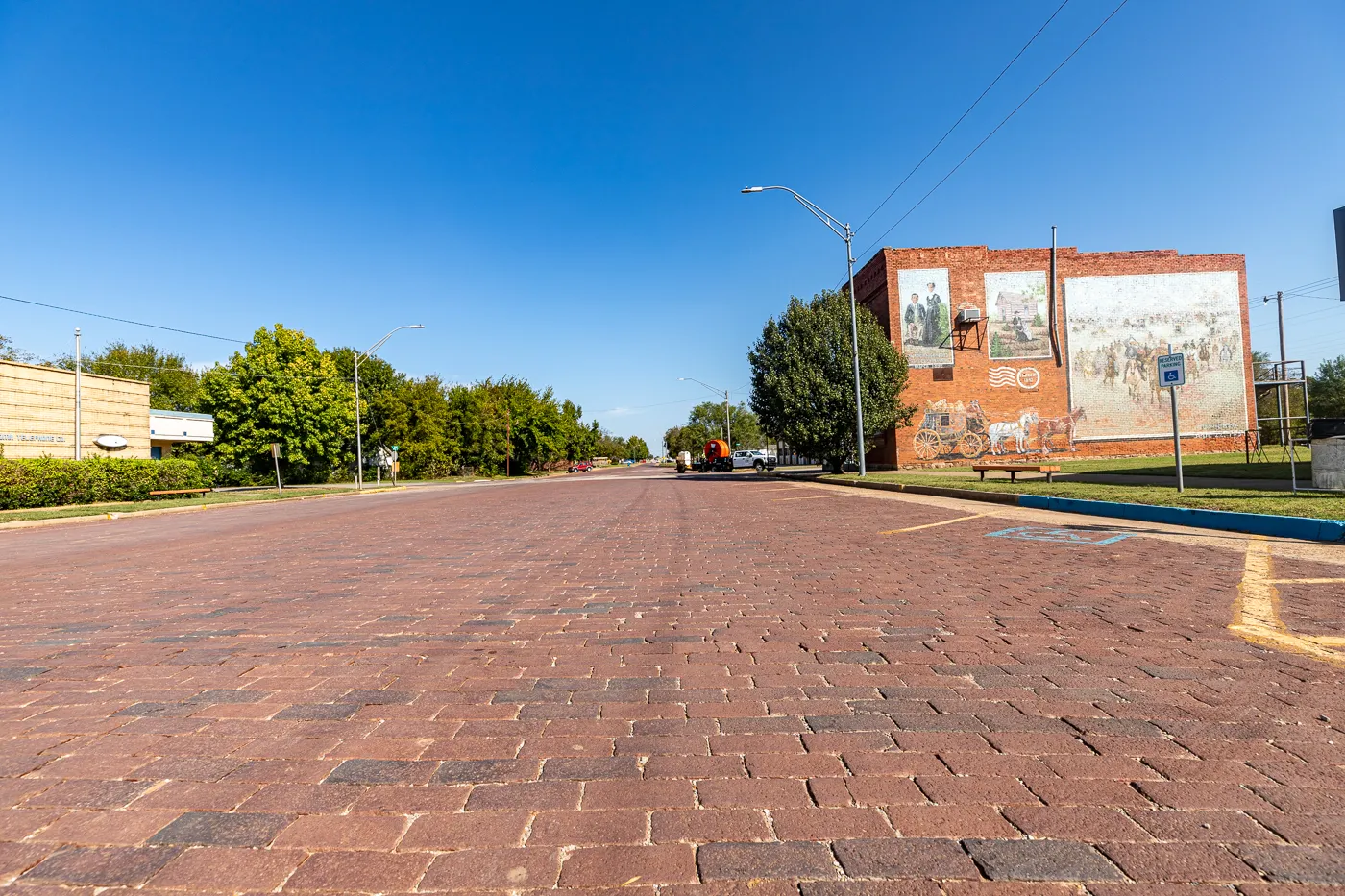 Route 66 Brick Paved Broadway Street in Davenport, Oklahoma