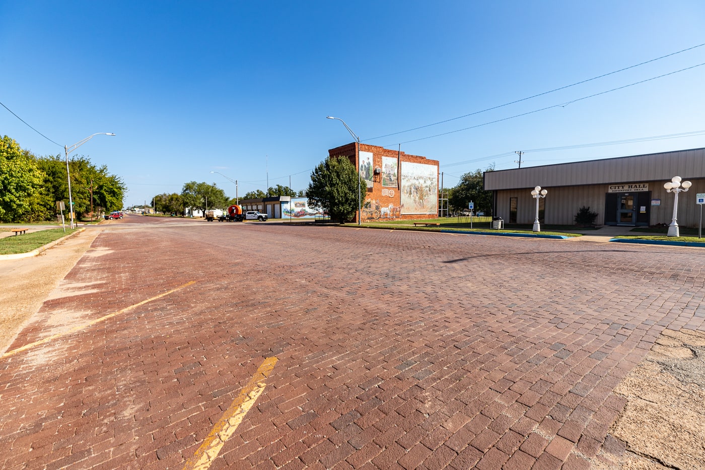 Route 66 Brick Paved Broadway Street in Davenport, Oklahoma