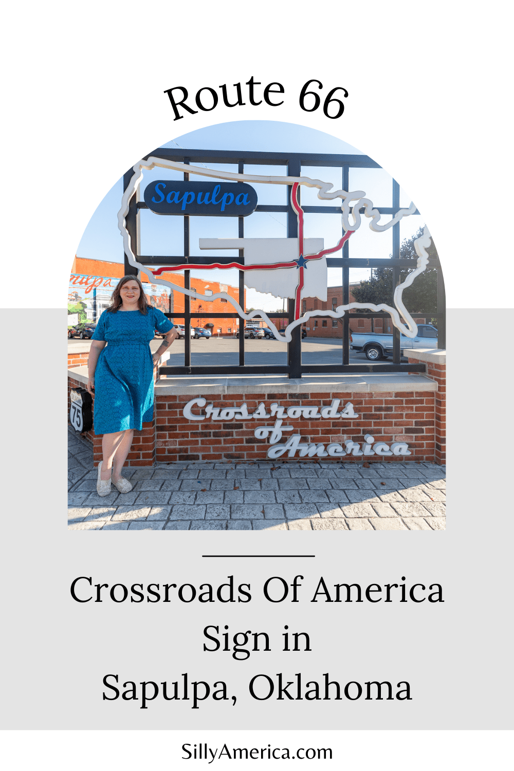 Go down to the crossroads and find this Route 66 roadside attraction: the Crossroads Of America sign in Sapulpa, Oklahoma.  #RoadTrips #RoadTripStop #Route66 #Route66RoadTrip #OklahomaRoute66 #Oklahoma #OklahomaRoadTrip #OklahomaRoadsideAttractions #RoadsideAttractions #RoadsideAttraction #RoadsideAmerica #RoadTrip