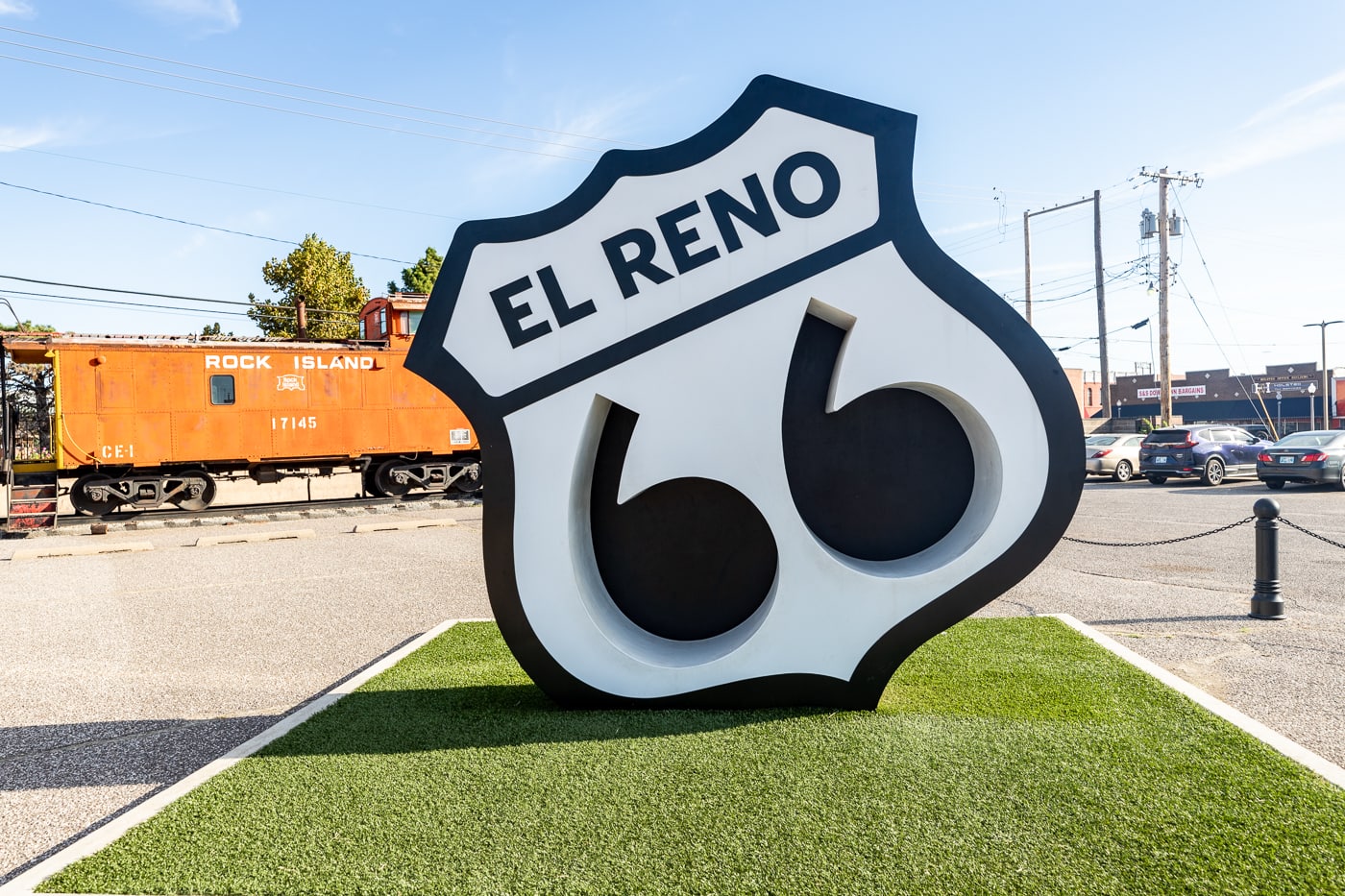 El Reno Mother Road Monument on Oklahoma Route 66 - Giant Route 66 shield photo opportunity