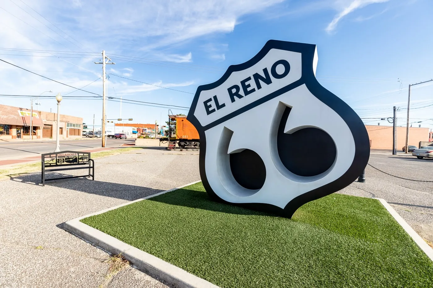 El Reno Mother Road Monument on Oklahoma Route 66 - Giant Route 66 shield photo opportunity
