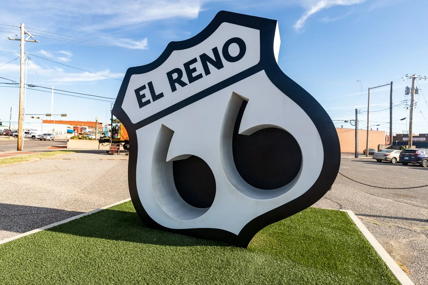 El Reno Mother Road Monument on Oklahoma Route 66 - Giant Route 66 shield photo opportunity