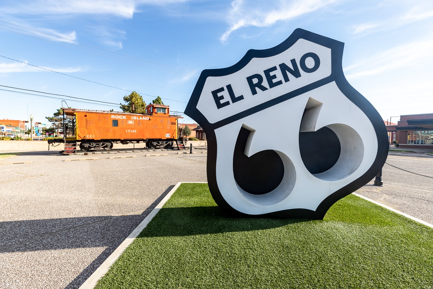 El Reno Mother Road Monument on Oklahoma Route 66 - Giant Route 66 shield photo opportunity