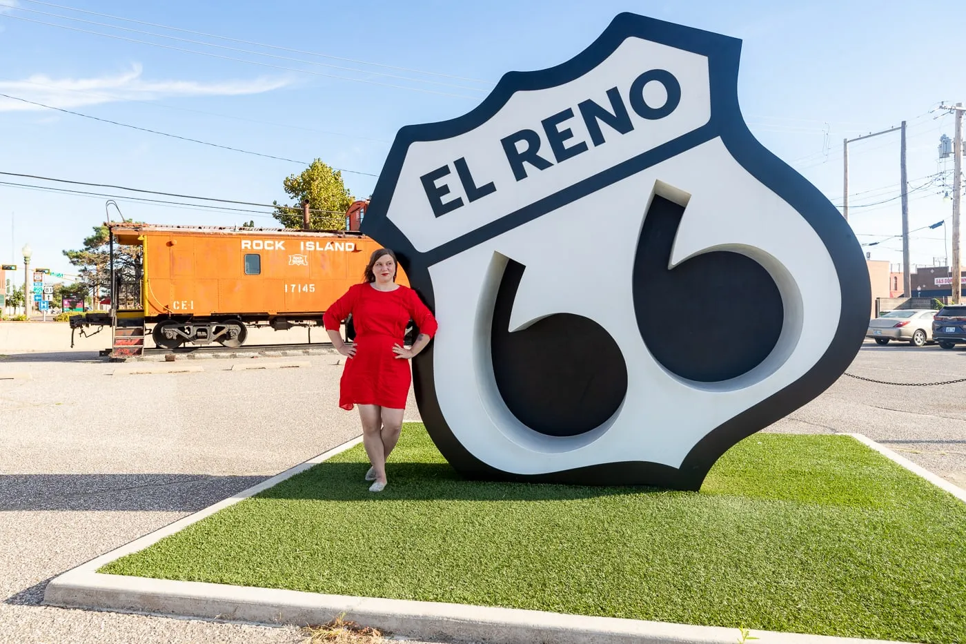 El Reno Mother Road Monument on Oklahoma Route 66 - Giant Route 66 shield photo opportunity