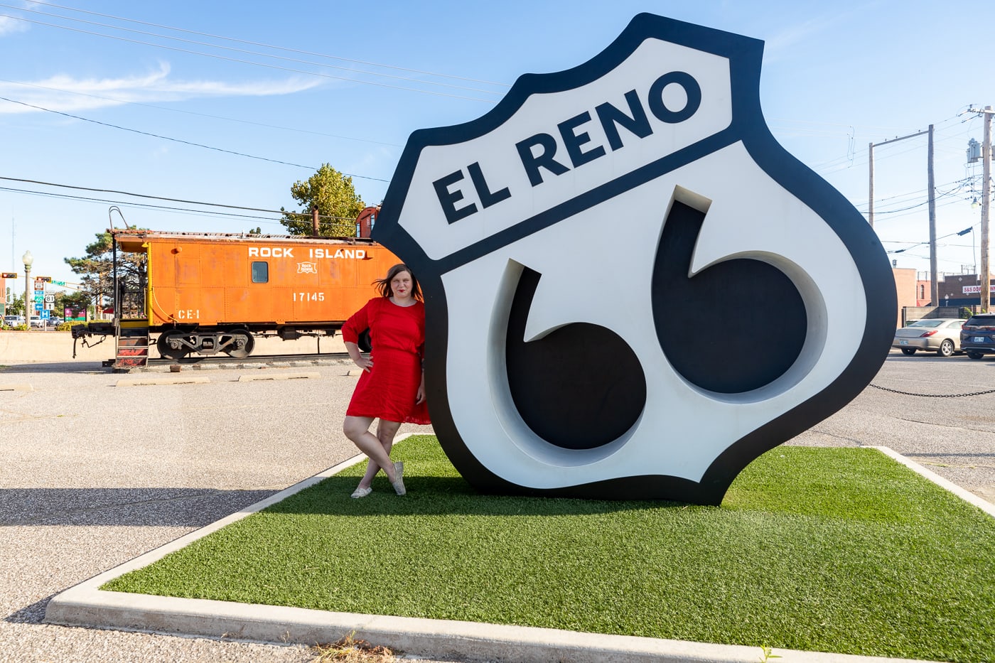 El Reno Mother Road Monument on Oklahoma Route 66 - Giant Route 66 shield photo opportunity