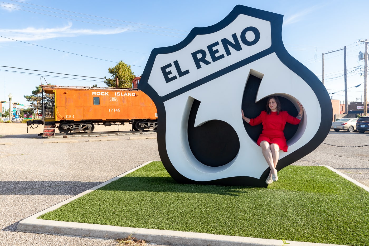 El Reno Mother Road Monument on Oklahoma Route 66 - Giant Route 66 shield photo opportunity