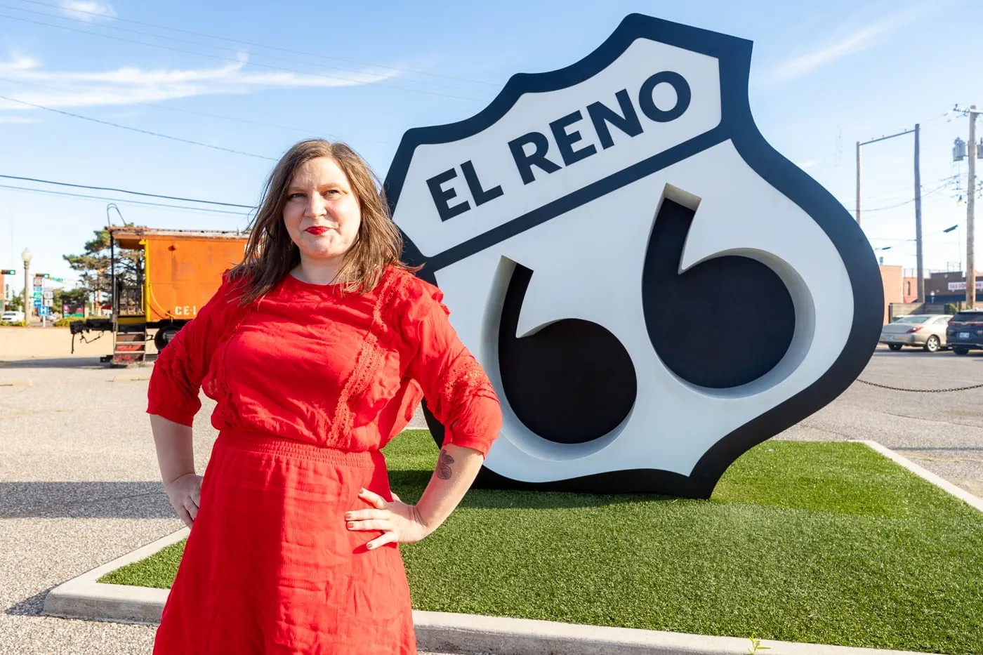 El Reno Mother Road Monument on Oklahoma Route 66 - Giant Route 66 shield photo opportunity