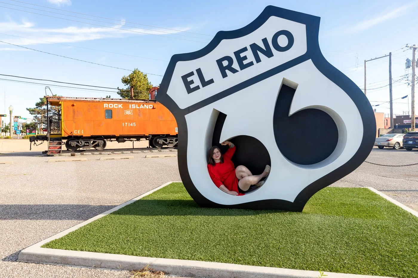 El Reno Mother Road Monument on Oklahoma Route 66 - Giant Route 66 shield photo opportunity