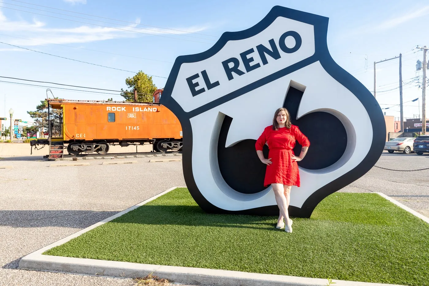 El Reno Mother Road Monument on Oklahoma Route 66 - Giant Route 66 shield photo opportunity