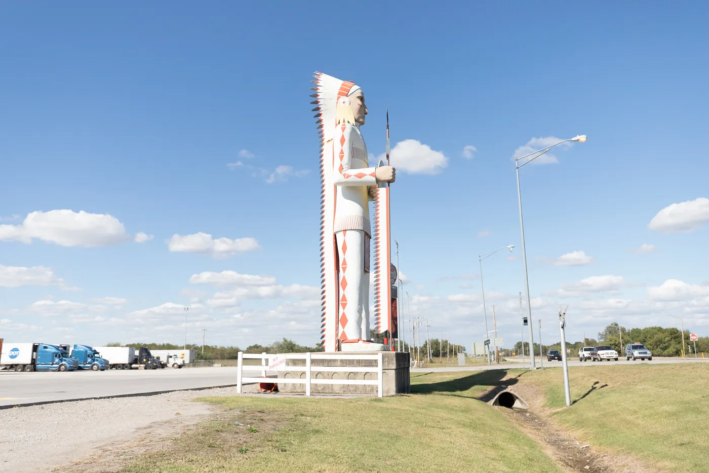 Standing Brave Giant Indian Chief in Big Cabin, Oklahoma Route 66 roadside attraction