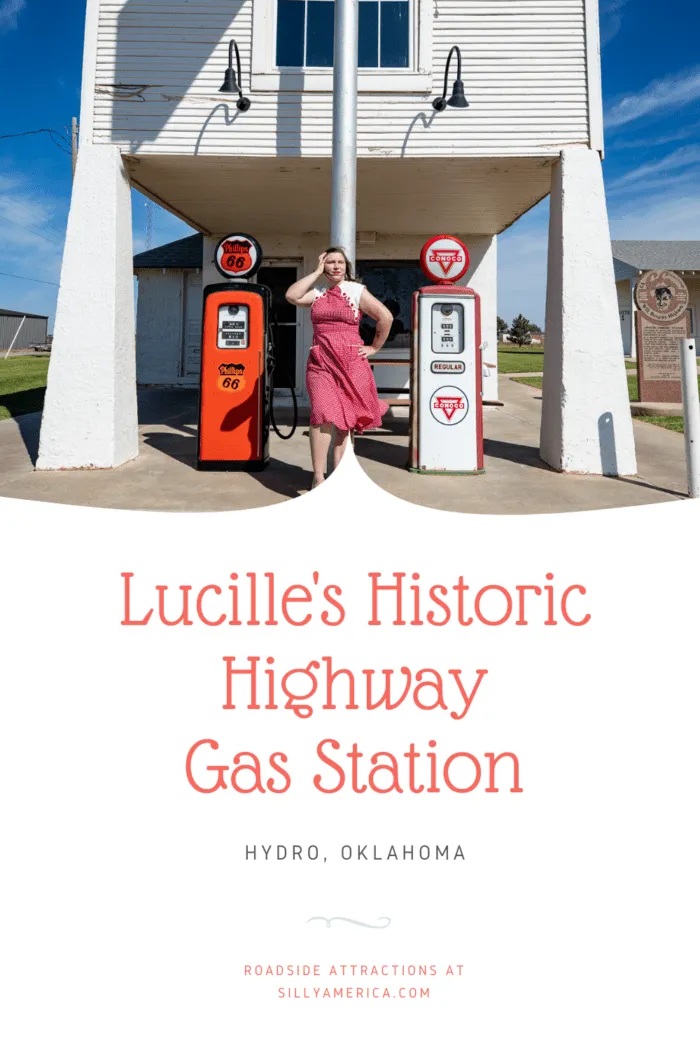 Officially known as the Provine Service Station, this vintage service station in Hydro, Oklahoma on Route 66 is more commonly known as Lucille's Historic Highway Gas Station or, simply, Lucille’s Place. #RoadTrips #RoadTripStop #Route66 #Route66RoadTrip #OklahomaRoute66 #Oklahoma #OklahomaRoadTrip #OklahomaRoadsideAttractions #RoadsideAttractions #RoadsideAttraction #RoadsideAmerica #RoadTrip