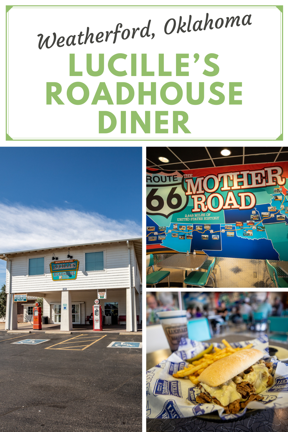 Lucille's Roadhouse Diner in Weatherford, Oklahoma is a Route 66 themed restaurant that pays homage to one of the most beloved stops on the Mother Road. Opened on Route 66 in 2006, it's been serving up delicious breakfasts, lunches, and dinners with a side of history for over a decade.  #RoadTrips #RoadTripStop #Route66 #Route66RoadTrip #OklahomaRoute66 #Oklahoma #OklahomaRoadTrip #OklahomaRoadsideAttractions #RoadsideAttractions #RoadsideAttraction #RoadsideAmerica #RoadTrip