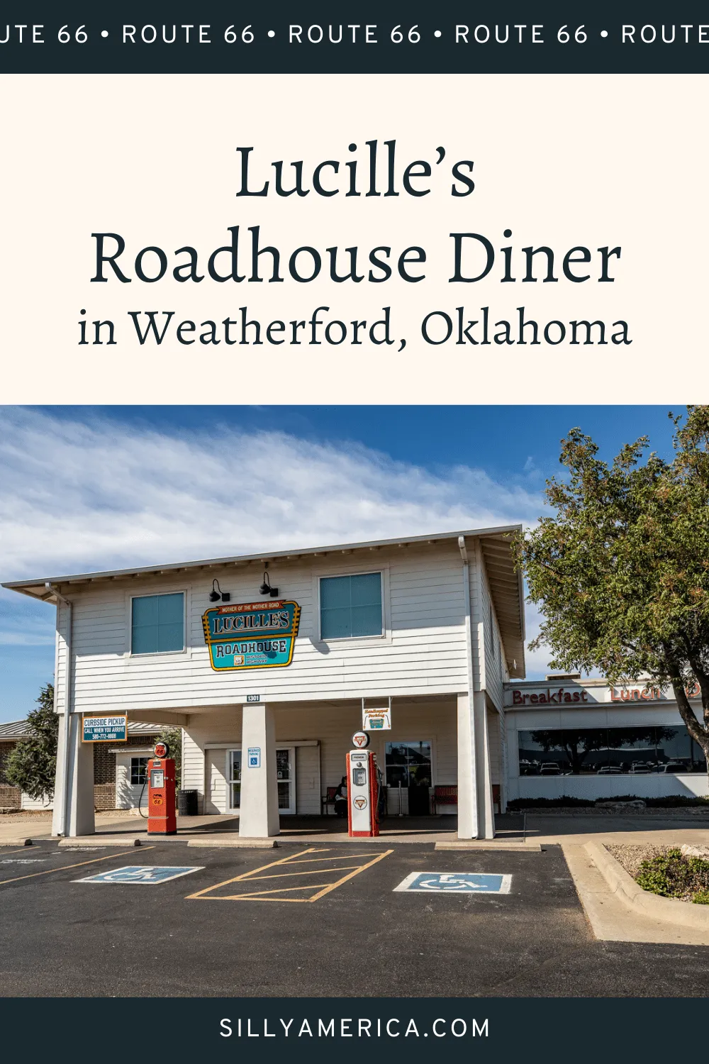 Lucille's Roadhouse Diner in Weatherford, Oklahoma is a Route 66 themed restaurant that pays homage to one of the most beloved stops on the Mother Road. Opened on Route 66 in 2006, it's been serving up delicious breakfasts, lunches, and dinners with a side of history for over a decade.  #RoadTrips #RoadTripStop #Route66 #Route66RoadTrip #OklahomaRoute66 #Oklahoma #OklahomaRoadTrip #OklahomaRoadsideAttractions #RoadsideAttractions #RoadsideAttraction #RoadsideAmerica #RoadTrip
