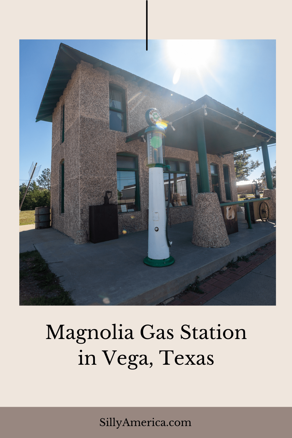 The Magnolia Gas Station in Vega, Texas was built in 1924 by Col J. T. Owen. For decades the stop fueled travelers on Route 66 and the Ozark Trail alongside locals. The two-story building allowed for the business to operate downstairs while the operator could live in an apartment upstairs.  #RoadTrips #RoadTripStop #Route66 #Route66RoadTrip #TexasRoute66 #Texas #TexasRoadTrip #TexasRoadsideAttractions #RoadsideAttractions #RoadsideAttraction #RoadsideAmerica #RoadTrip