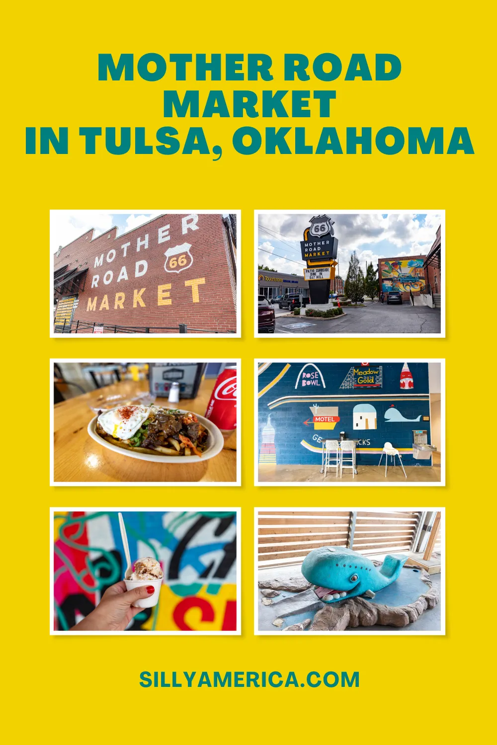 Traveling on Route 66 and not sure if you're in the mood for a slice of pepperoni pizza, a Nashville hot chicken sandwich, a double hamburger topped with cheese, a double scoop of ooey gooey butter cake ice cream, or an All-American breakfast? Don't worry, I know the place for you. The Mother Road Market in Tulsa is Oklahoma’s first food hall and the place to stop on your Route 66 road trip to fulfill just about anything you're craving for lunch or dinner on the Mother Road. #Route66