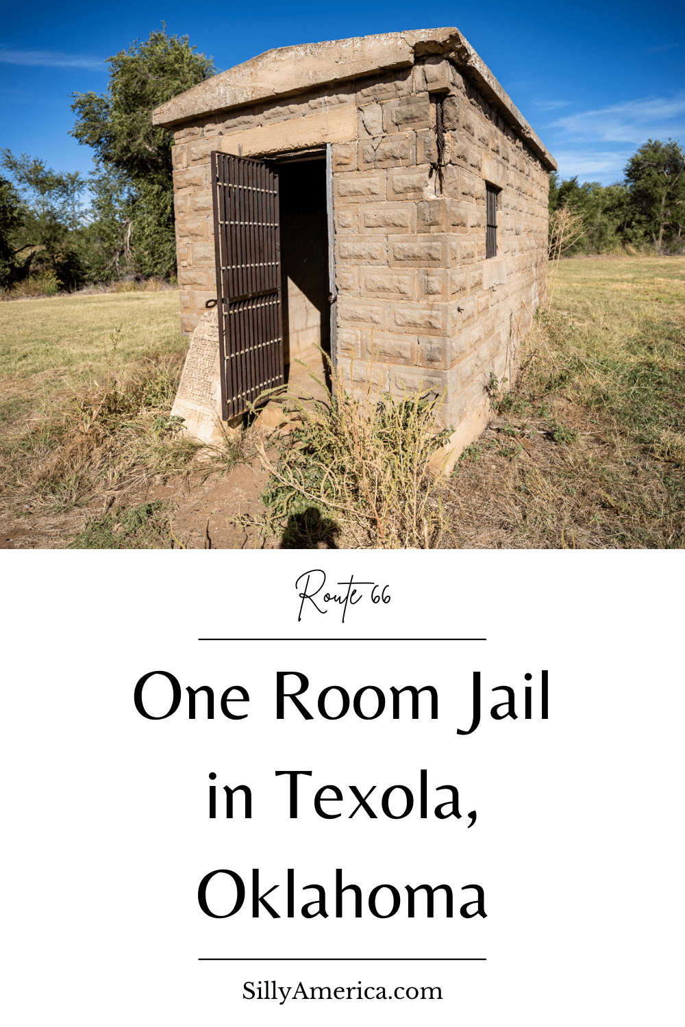 On most road trips you probably try to avoid going to jail. But when traveling on Route 66, you might just want to seek this one out: the One Room Jail in Texola, Oklahoma.  #RoadTrips #RoadTripStop #Route66 #Route66RoadTrip #OklahomaRoute66 #Oklahoma #OklahomaRoadTrip #OklahomaRoadsideAttractions #RoadsideAttractions #RoadsideAttraction #RoadsideAmerica #RoadTrip