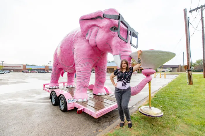 Pinky the Pink Elephant with a Martini Glass in Springfield, Illinois roadside attraction