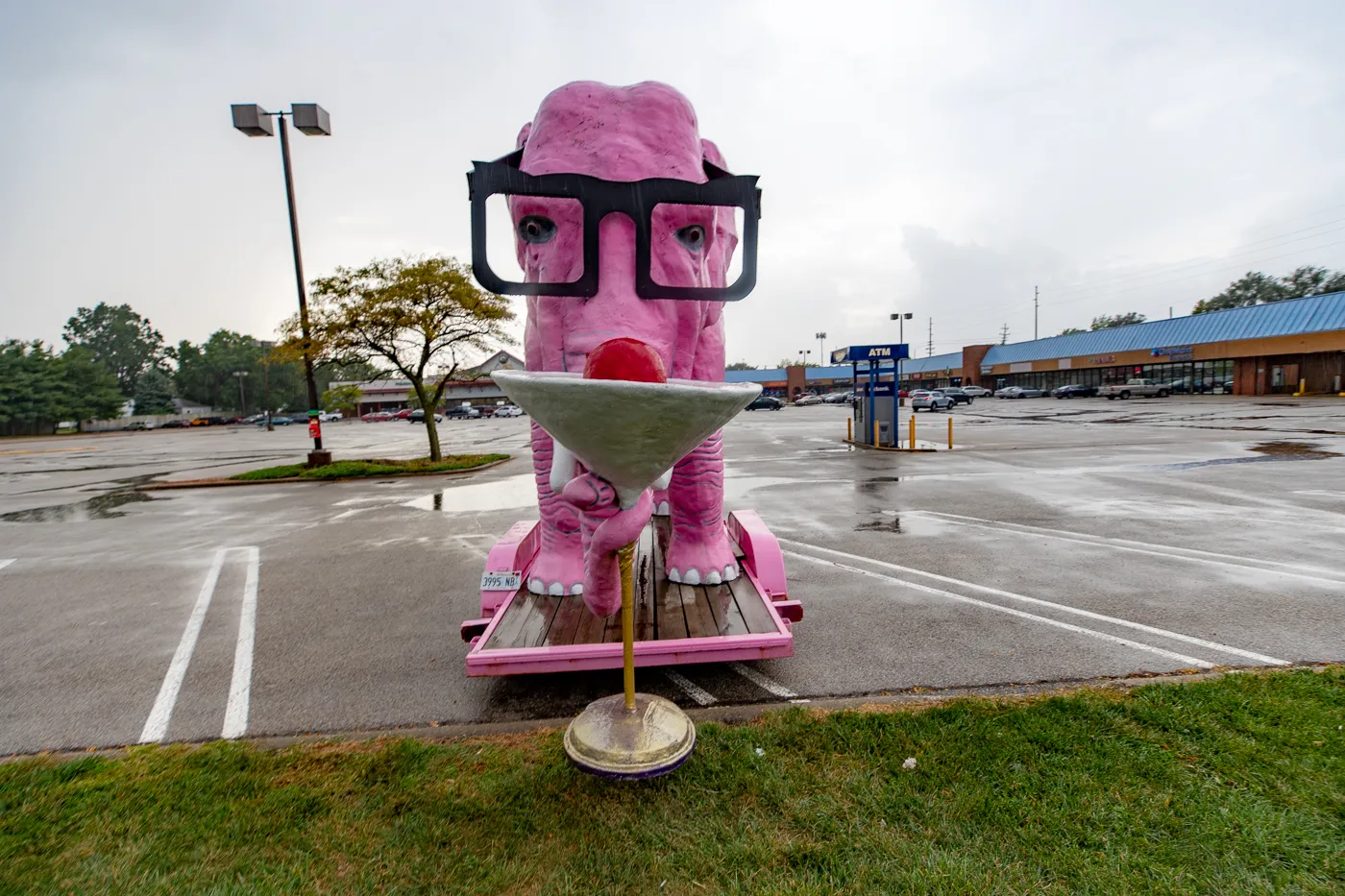 Pinky the Pink Elephant with a Martini Glass in Springfield, Illinois roadside attraction