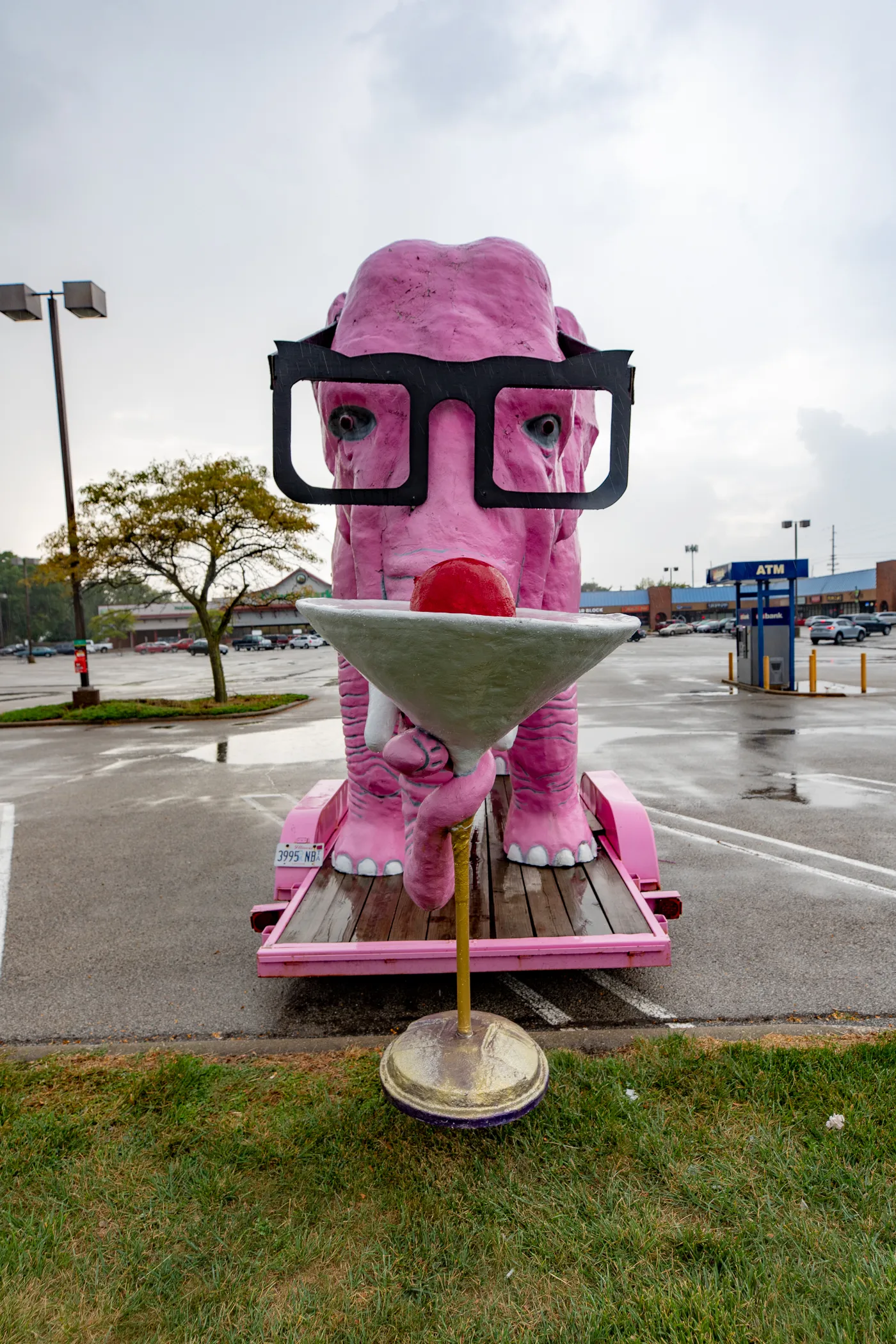 Pinky the Pink Elephant with a Martini Glass in Springfield, Illinois roadside attraction