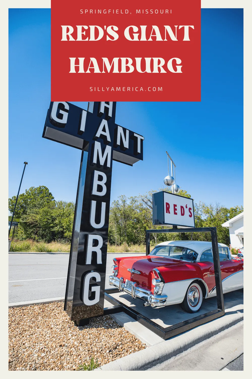 Red's Giant Hamburg first opened its doors on Route 66 in Springfield, Missouri in 1947. The Missouri restaurant was the world's first drive through and served burgers fries, and root beer on Route 66. A new version of the classic restaurant opened in 2019. #RoadTrips #RoadTripStop #Route66 #Route66RoadTrip #MissouriRoute66 #Missouri #MissouriRoadTrip #MissouriRoadsideAttractions #RoadsideAttractions #RoadsideAttraction #RoadsideAmerica #RoadTrip