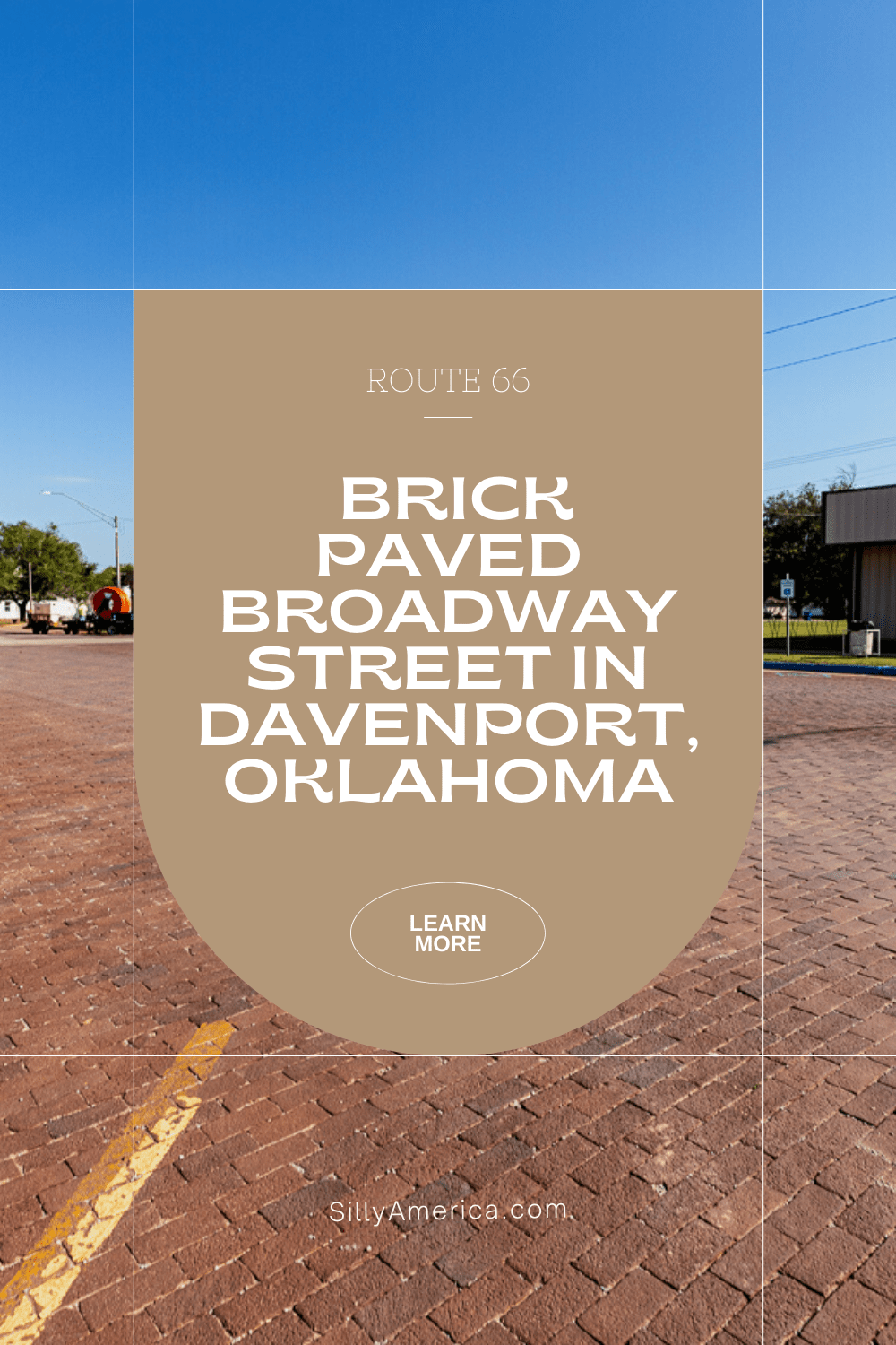 Several blocks of Broadway Street in downtown Davenport, Oklahoma  are still paved with original 1925/1926 bricks from Davenport Brick & Tile Company. This historic red Brick Paved Broadway Street was listed in the National Register of Historic Places in 2004 and featured a giant mural.  #RoadTrips #RoadTripStop #Route66 #Route66RoadTrip #OklahomaRoute66 #Oklahoma #OklahomaRoadTrip #OklahomaRoadsideAttractions #RoadsideAttractions #RoadsideAttraction #RoadsideAmerica #RoadTrip