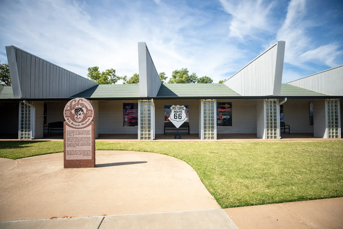 Will Rogers Highway sign at the Oklahoma Route 66 Museum in Clinton, Oklahoma