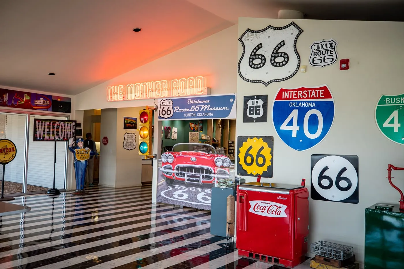 Vintage signs at the Oklahoma Route 66 Museum in Clinton, Oklahoma