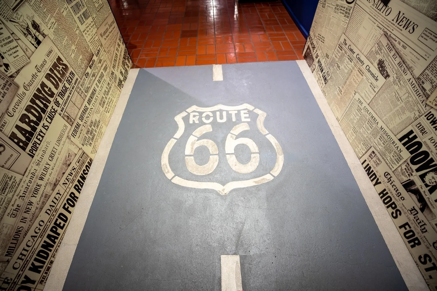 Route 66 shield at the Oklahoma Route 66 Museum in Clinton, Oklahoma