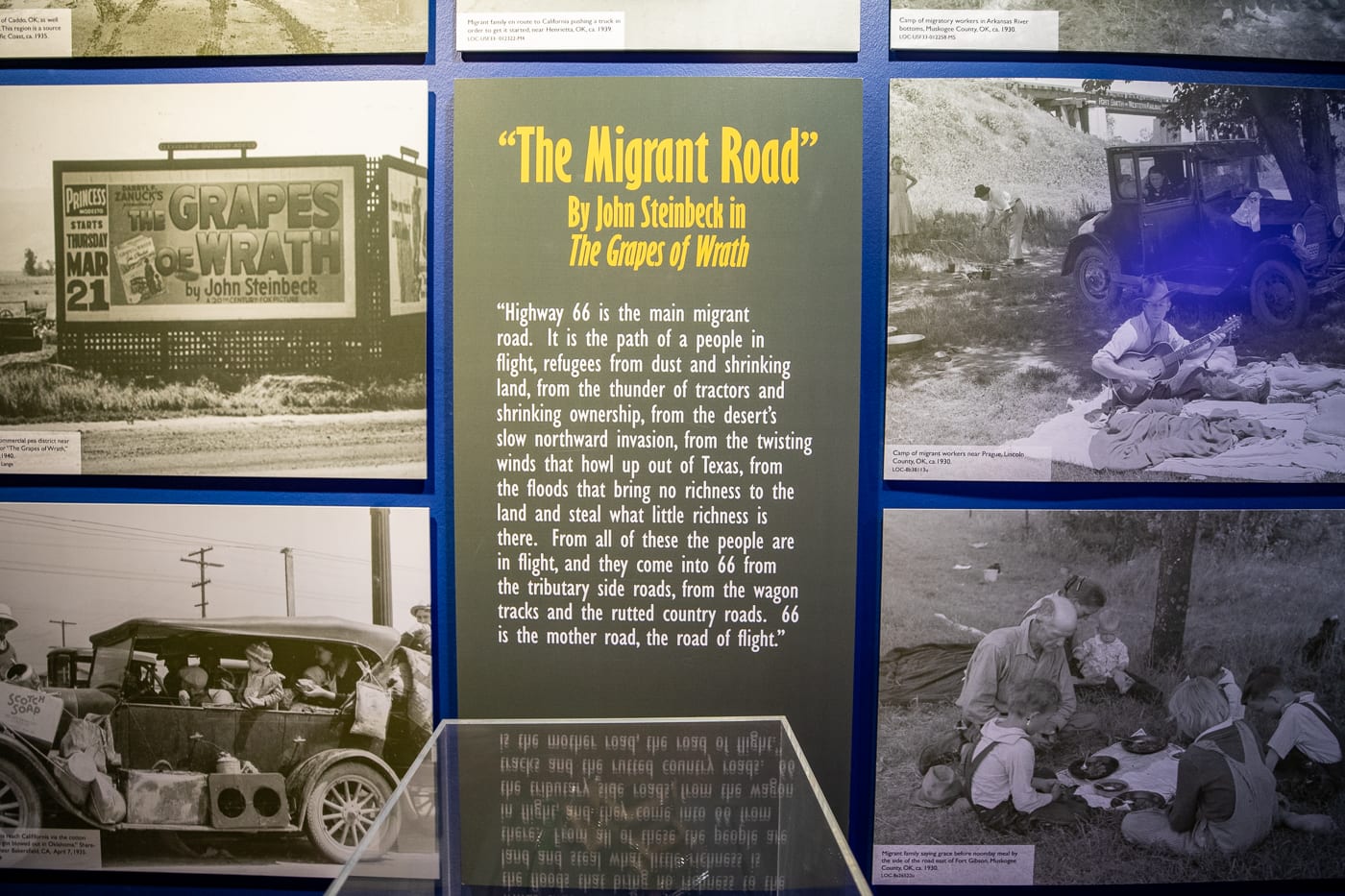 The Migrant road sign at the Oklahoma Route 66 Museum in Clinton, Oklahoma