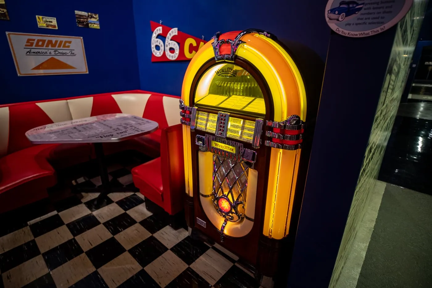 Vintage diner and jukebox at the Oklahoma Route 66 Museum in Clinton, Oklahoma