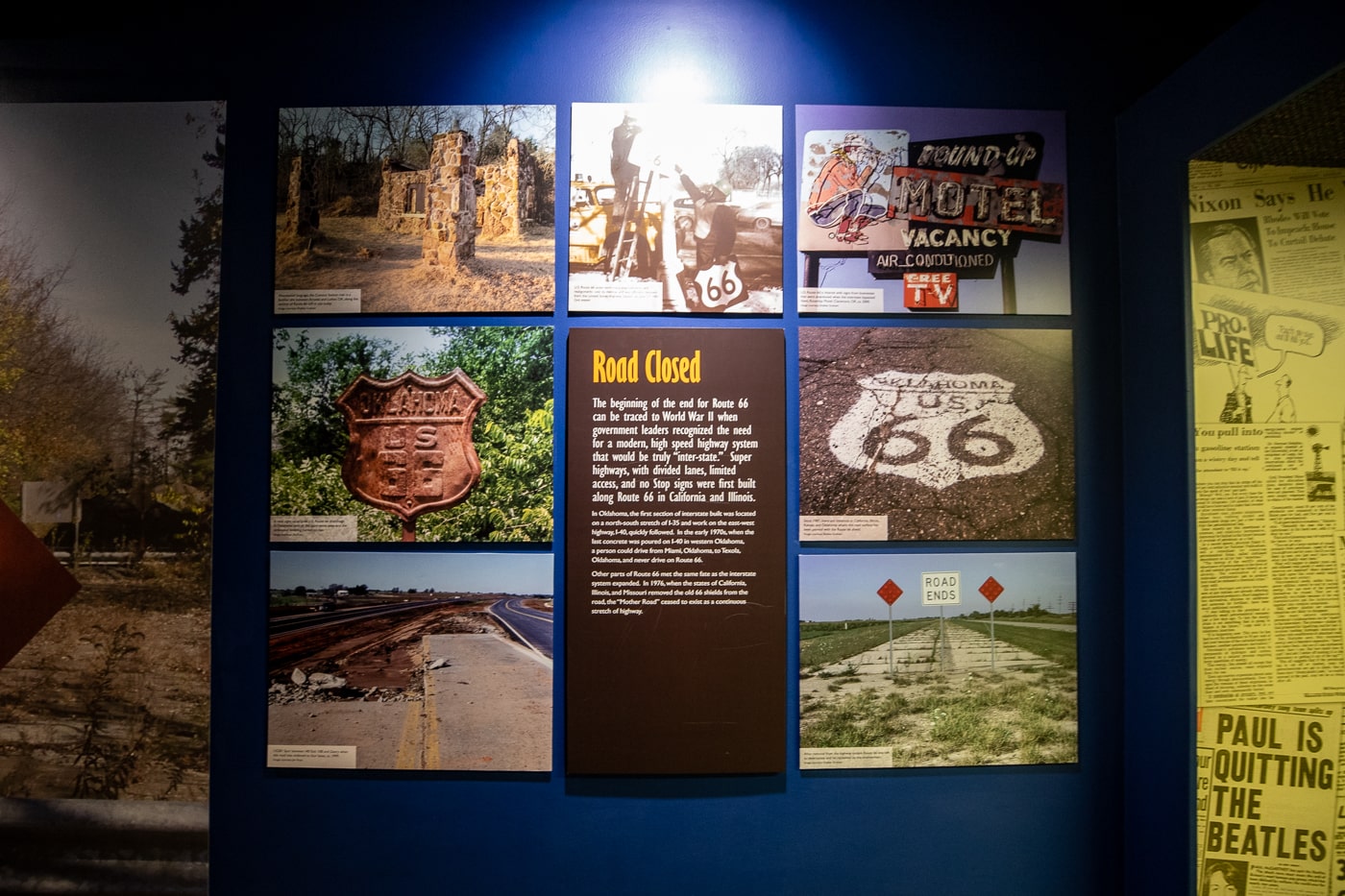 Road Closed sign at the Oklahoma Route 66 Museum in Clinton, Oklahoma