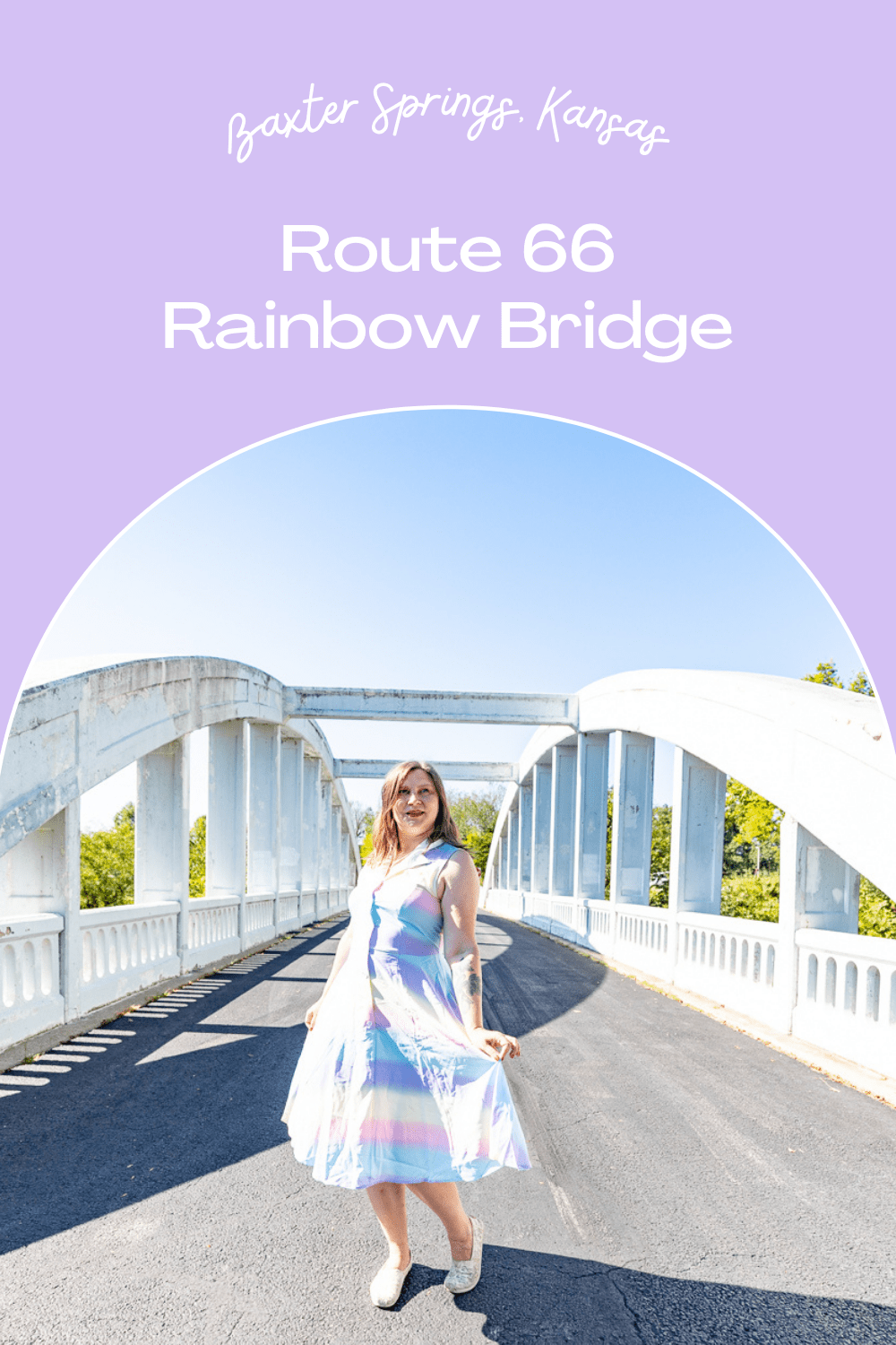 When Dorothy said she wanted to go somewhere over the rainbow, she might just have been talking about this Kansas Route 66 attraction. The Rainbow Bridge in Baxter Springs, Kansas. This is the only bridge of this type left on historic Route 66.  #RoadTrips #RoadTripStop #Route66 #Route66RoadTrip #KansasRoute66 #Kansas #KansasRoadTrip #KansasRoadsideAttractions #RoadsideAttractions #RoadsideAttraction #RoadsideAmerica #RoadTrip