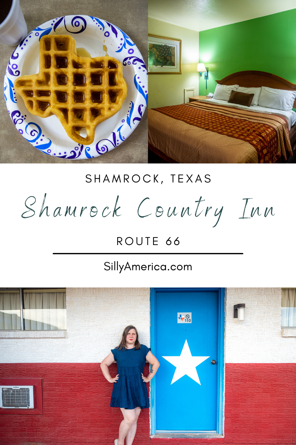 The Shamrock Country Inn motel is a classic roadside motel in a classic Route 66 town.  The hotel opened in September 1959 as the Shamrock Ranger Motel. Stay at this hotel overnight on your Route 66 road trip and be sure to get a Texas shaped waffle for breakfast.   #RoadTrips #RoadTripStop #Route66 #Route66RoadTrip #TexasRoute66 #Texas #TexasRoadTrip #TexasRoadsideAttractions #RoadsideAttractions #RoadsideAttraction #RoadsideAmerica #RoadTrip 
