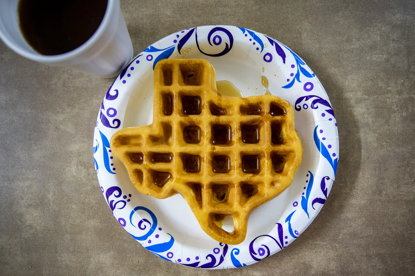 Texas shaped waffle at Shamrock Country Inn motel in Shamrock, Texas - Route 66 motel