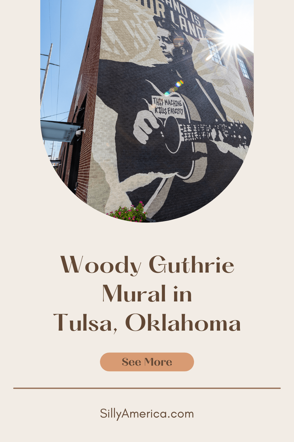 The Woody Guthrie Mural, painted in his honor, can be found on the west side of the Tulsa Paper Company Building, which is now home to the Woody Guthrie Center. The Center is a museum dedicated to the artist and celebrates his life, art, and accomplishments with music and memorabilia. #TULSA #TulsaOklahoma #RoadTrips #RoadTripStop #Route66 #Route66RoadTrip #OklahomaRoute66 #Oklahoma #OklahomaRoadTrip #OklahomaRoadsideAttractions #RoadsideAttractions #RoadsideAttraction #RoadsideAmerica #RoadTrip