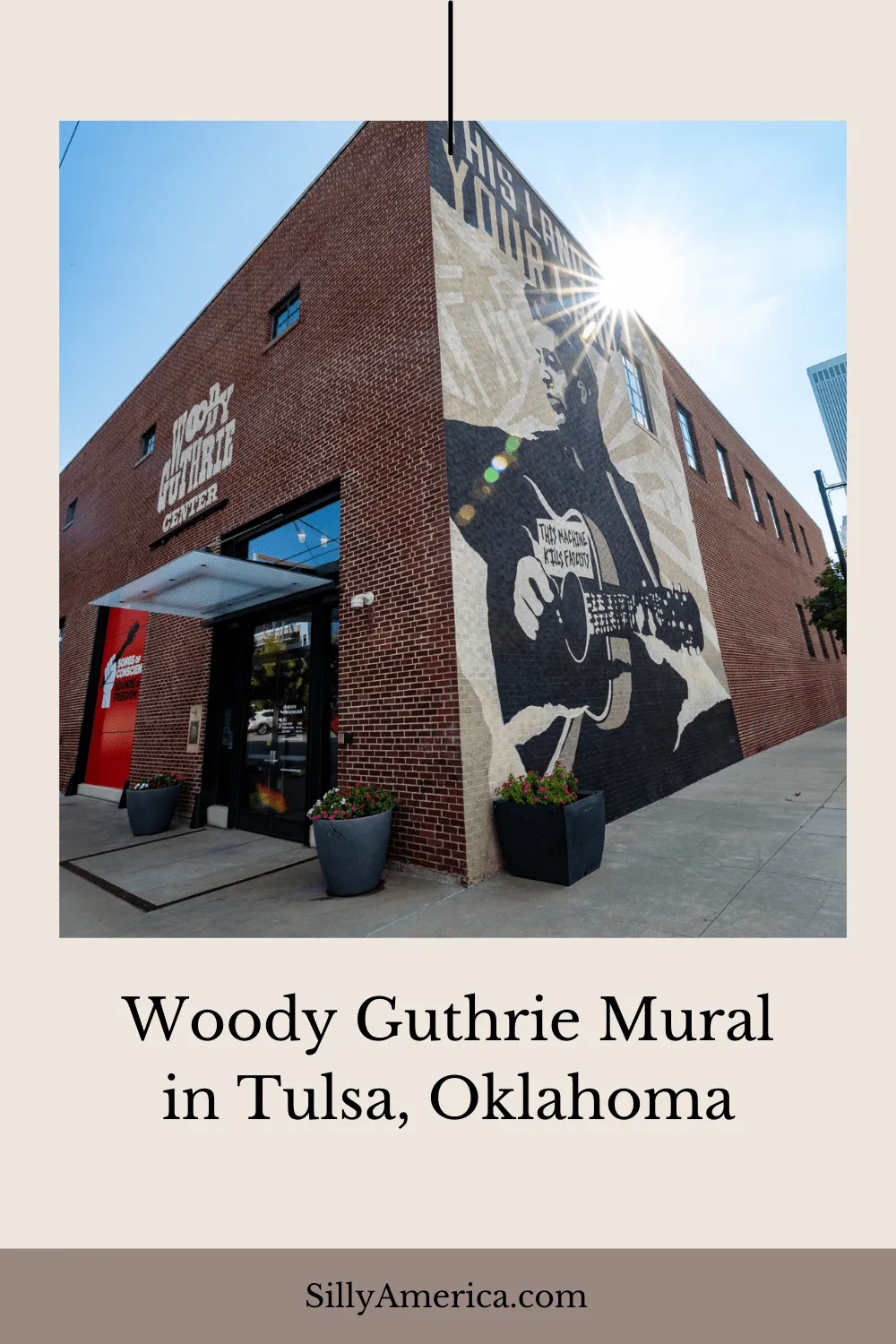 The Woody Guthrie Mural, painted in his honor, can be found on the west side of the Tulsa Paper Company Building, which is now home to the Woody Guthrie Center. The Center is a museum dedicated to the artist and celebrates his life, art, and accomplishments with music and memorabilia. #TULSA #TulsaOklahoma #RoadTrips #RoadTripStop #Route66 #Route66RoadTrip #OklahomaRoute66 #Oklahoma #OklahomaRoadTrip #OklahomaRoadsideAttractions #RoadsideAttractions #RoadsideAttraction #RoadsideAmerica #RoadTrip