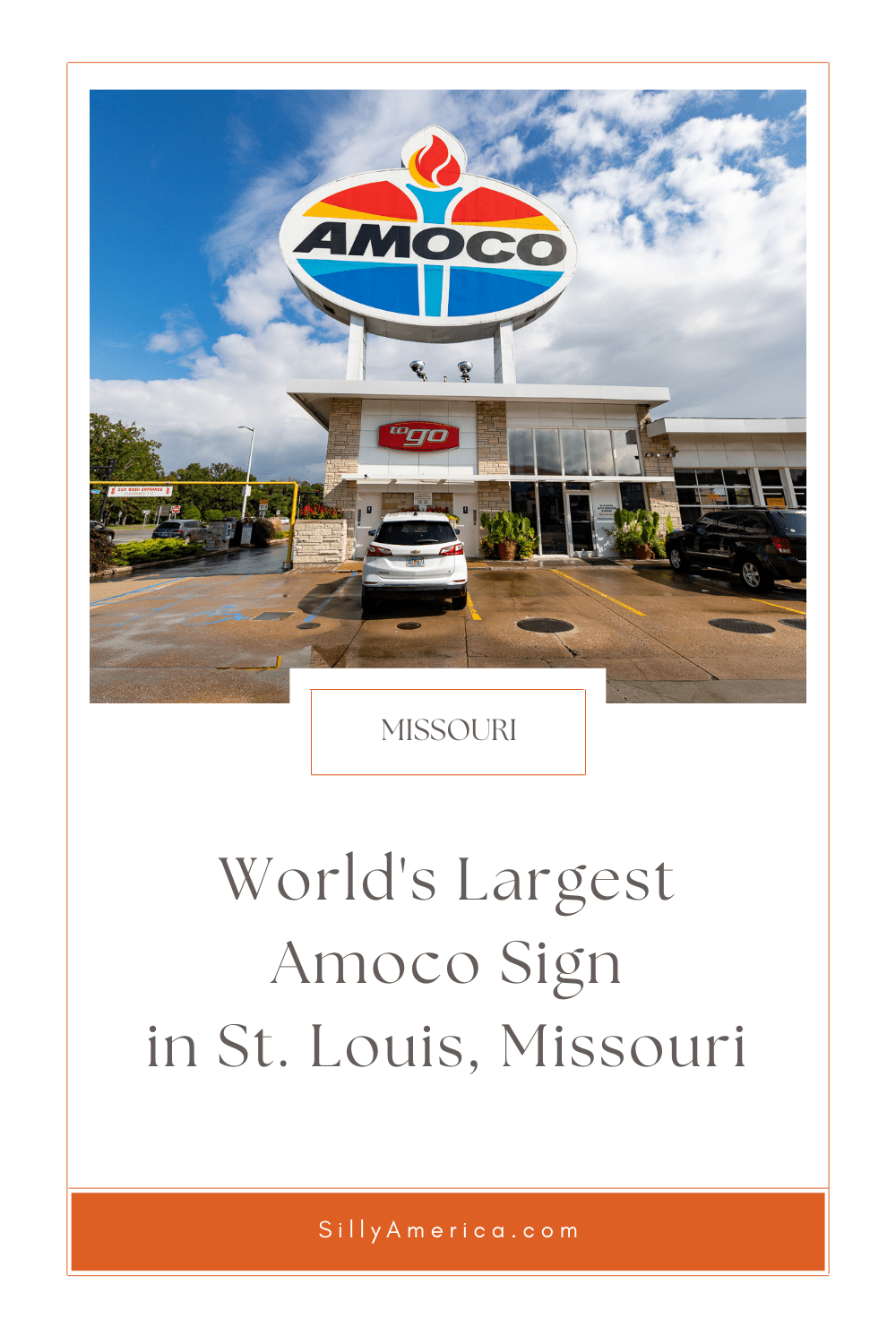 Find the World's Largest Amoco Sign at Stevenson's Hi-Pointe Amoco in St. Louis, Missouri.  #RoadTrips #RoadTripStop #Route66 #Route66RoadTrip #MissouriRoute66 #Missouri #MissouriRoadTrip #MissouriRoadsideAttractions #RoadsideAttractions #RoadsideAttraction #RoadsideAmerica #RoadTrip