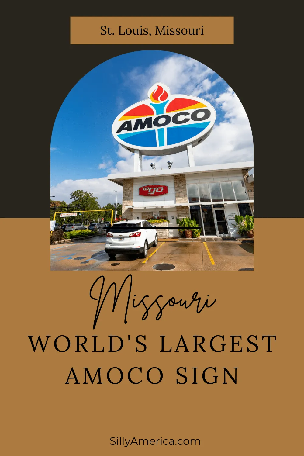Find the World's Largest Amoco Sign at Stevenson's Hi-Pointe Amoco in St. Louis, Missouri.  #RoadTrips #RoadTripStop #Route66 #Route66RoadTrip #MissouriRoute66 #Missouri #MissouriRoadTrip #MissouriRoadsideAttractions #RoadsideAttractions #RoadsideAttraction #RoadsideAmerica #RoadTrip