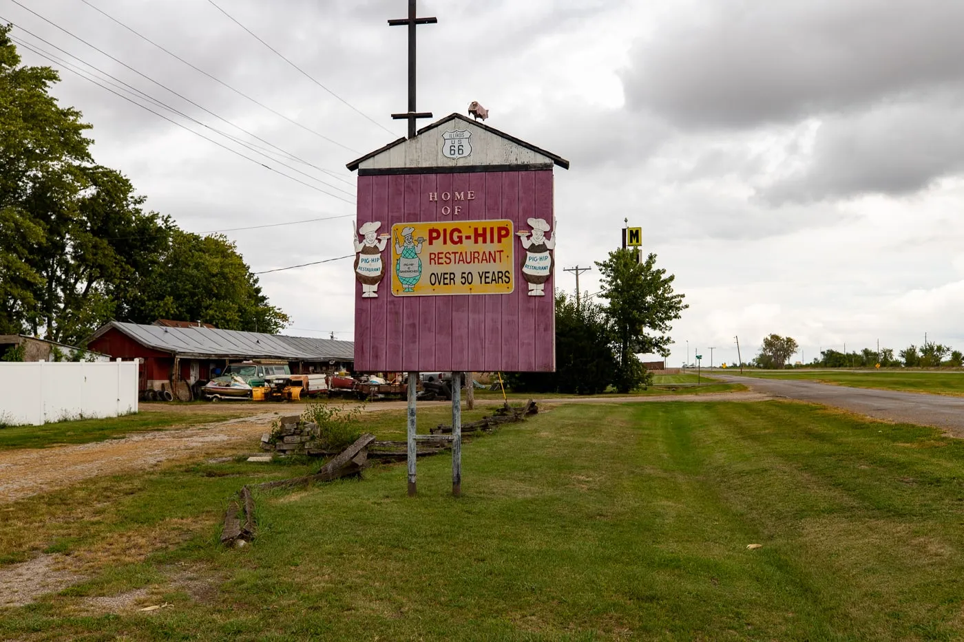 Pig Hip Sign & Restaurant Memorial in Broadwell, Illinois Route 66