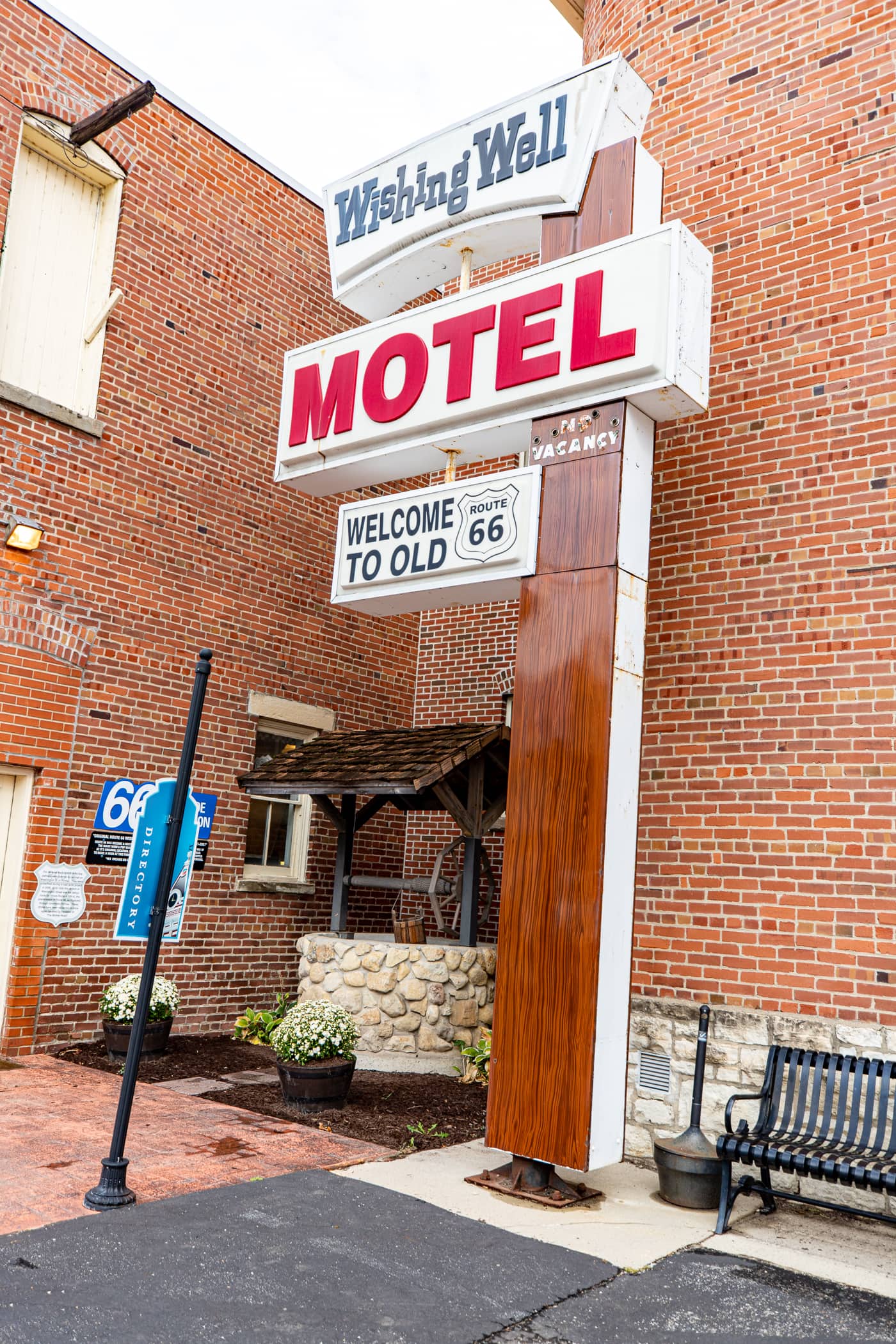 Wishing Well Motel sign at the Illinois Route 66 Hall of Fame & Museum in Pontiac, Illinois