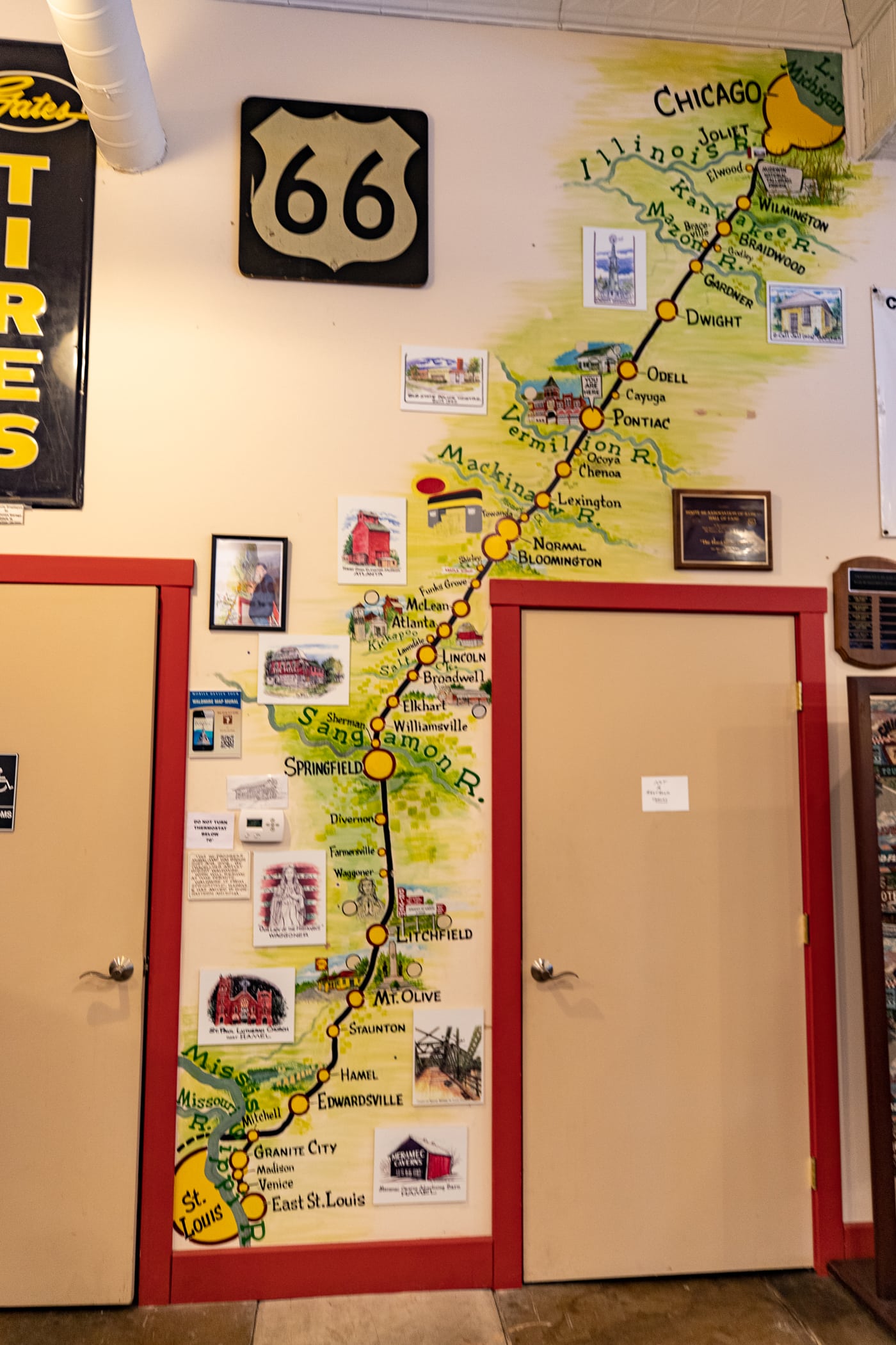 Route 66 map at the Illinois Route 66 Hall of Fame & Museum in Pontiac, Illinois