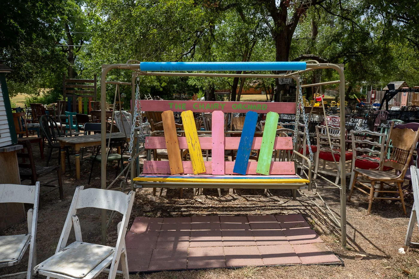 The Chairy Orchard in Denton, Texas roadside attraction