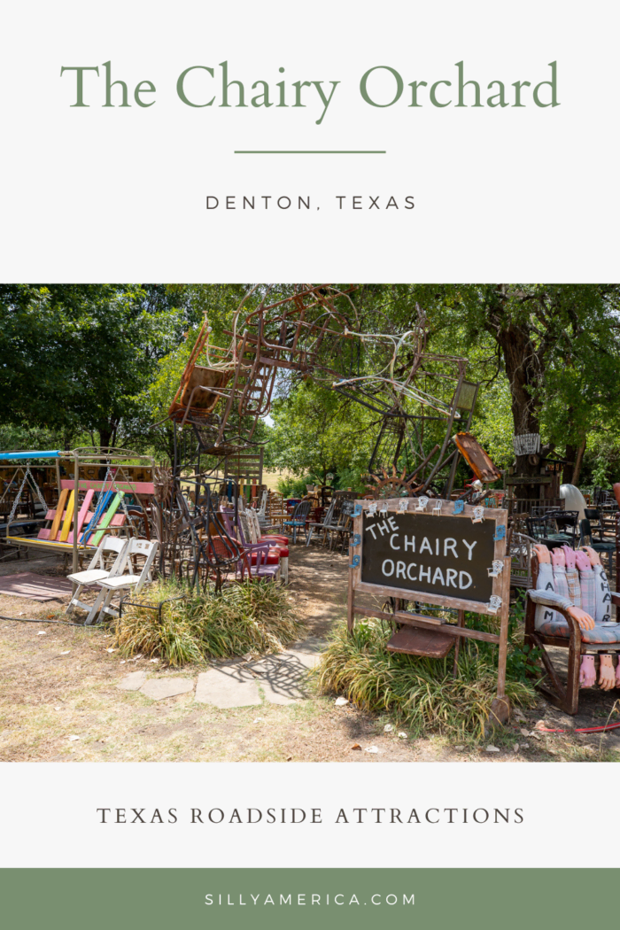 The Chairy Orchard in Denton, Texas might be a little different than what you're expecting. If you show up thinking that you're going to spend the day picking fruit, you might be a little disappointed. But that type of orchard takes a backseat to this type. If you're looking for a unique Texas roadside attraction, get ready to take a seat, at this orchard, you'll find chairs, not cherries. #Texas #TexasRoadTrip #RoadTripStop #RoadsideAttraction #RoadsideAttractions #TexasRoadsideAttraction