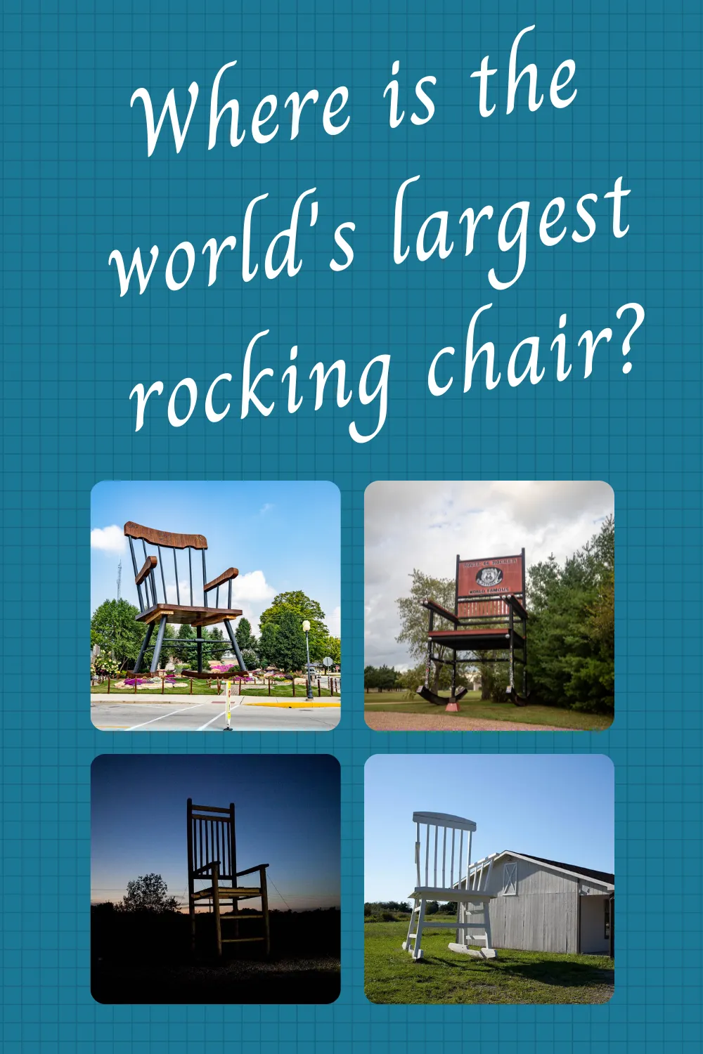 In the world of roadside attractions, "world's largest" titles are often one word against another. Anyone can build something big and slap a plaque on it. And, because of that, you'll often find competing big things in towns across America and beyond. One of the most popular and contested titles is the world's largest rocking chair. Just where is the world's largest rocking chair? Guinness World Records has verified three roadside attractions but only one chair holds the title.