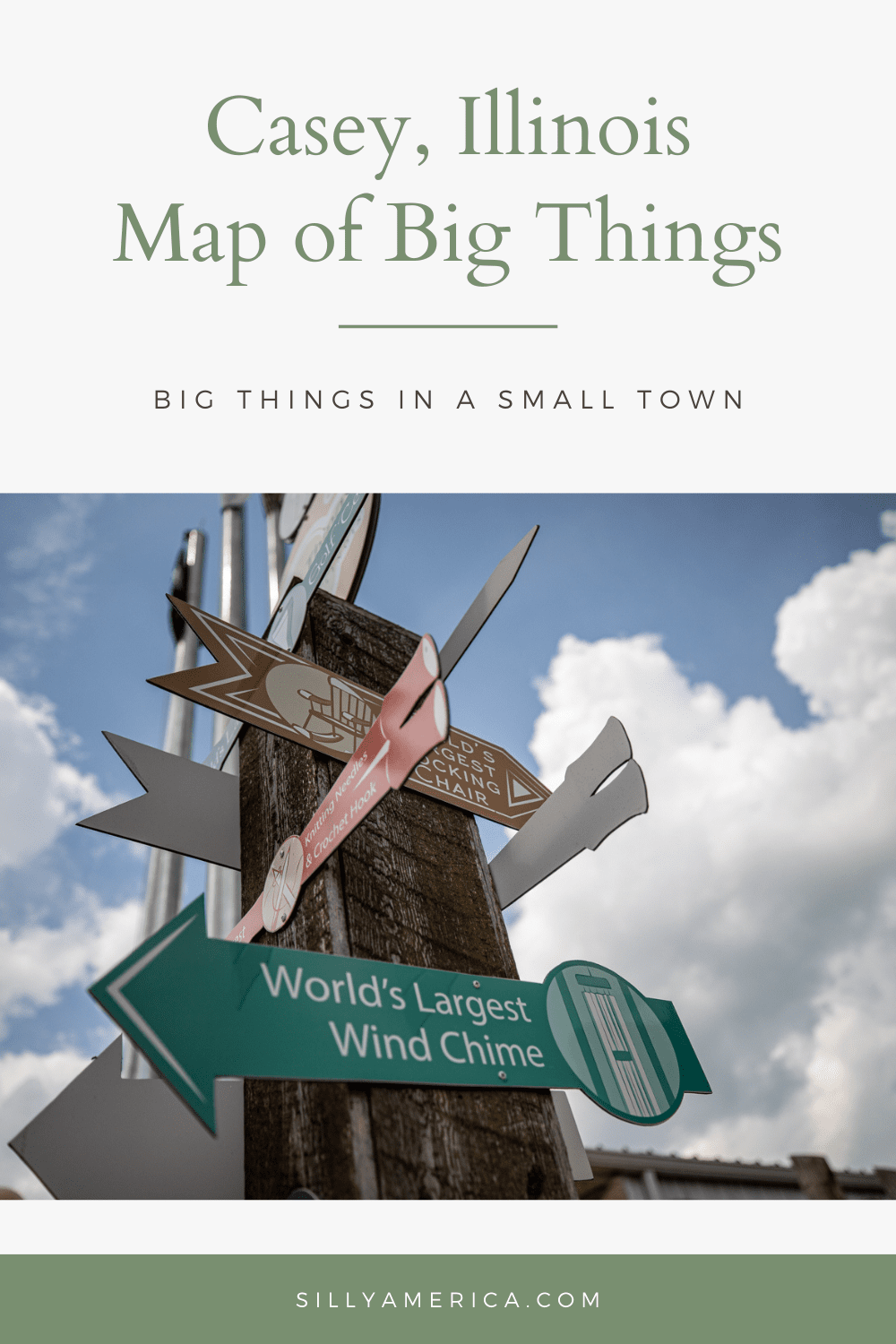 Check out our map of Casey, Illinois attractions! Casey, Illinois is a small town known for its big things. On every corner in town you'll find a different world's largest roadside attraction. With over thirty roadside attractions packed within a small area, there is so much to see, and it is easy to lose track of it all. You'll need to reference a Casey, Illinois map of big things to make sure you see them all! #CaseyIllinois #BigThingsSmallTown #BigThingsInASmallTown #RoadsideAttractions