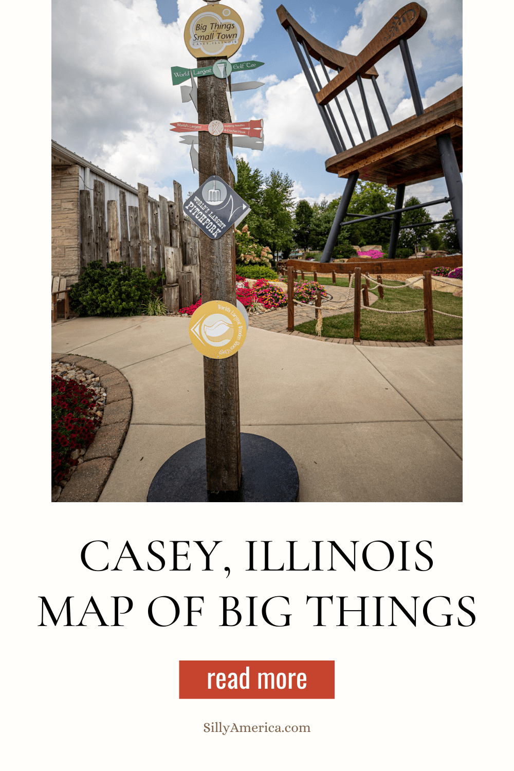 Check out our map of Casey, Illinois attractions! Casey, Illinois is a small town known for its big things. On every corner in town you'll find a different world's largest roadside attraction. With over thirty roadside attractions packed within a small area, there is so much to see, and it is easy to lose track of it all. You'll need to reference a Casey, Illinois map of big things to make sure you see them all! #CaseyIllinois #BigThingsSmallTown #BigThingsInASmallTown #RoadsideAttractions