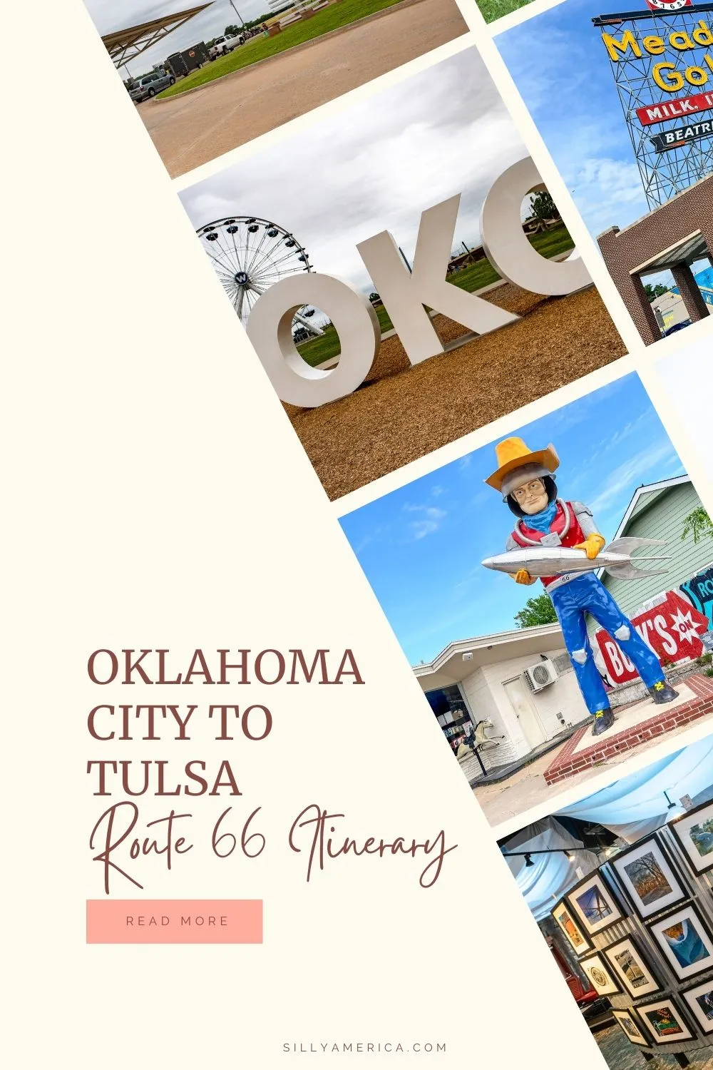 Oklahoma has the longest stretch of Route 66 within its borders, with over 400 miles of the famed Mother Road. Two of the best destinations on the route are located in the state too: Oklahoma City and Tulsa. Located only about 120 miles apart, taking a road trip from Oklahoma City to Tulsa makes for a fun and easy drive with lots of interesting stops on both ends and in between. Use this Oklahoma City to Tulsa Route 66 itinerary to craft your road trip. #Route66 #Oklahoma #OklahomaRoadTrip