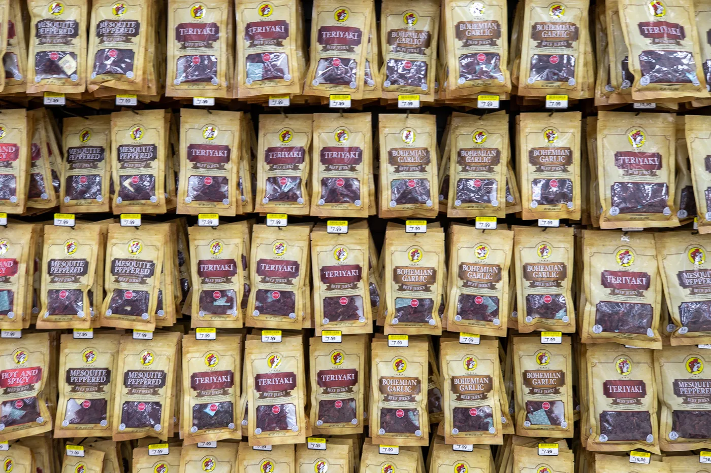 Wall of World Famous Beef Jerky - Buc-ee's in Denton, Texas