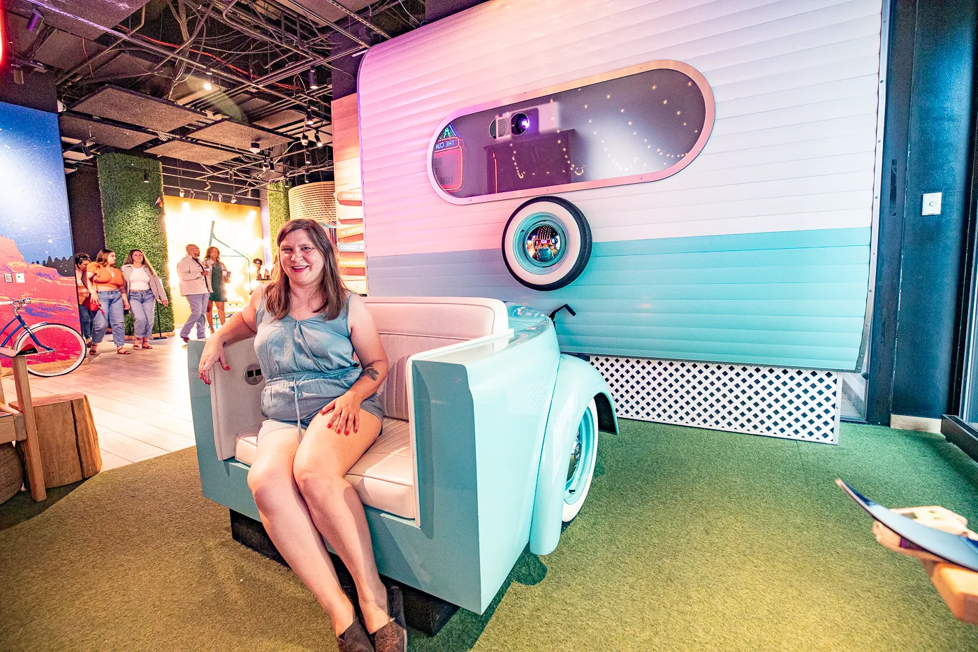 Blue Camper and VW Bug Seat at The Curtis Hotel - a Themed Hotel in Denver, Colorado